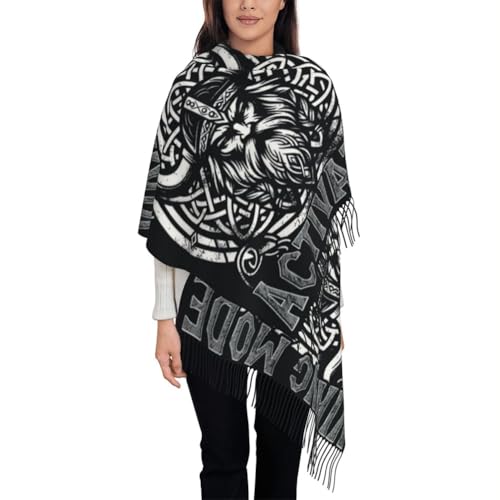 TuTaTiMANG Norse Mythology Warrior Polyester Scarf，Viking Ancient Medieval Tassel Scarf，Autumn And Winter Commuting And Everyday Wear