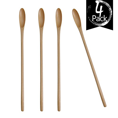 4pcs Good Grips Handmade Natural Wooden Coffee Tea Long Handle Mixing Spoons(8in)