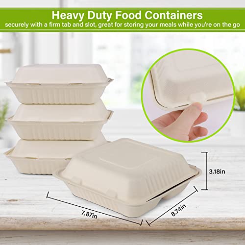 greensight Compostable Take Out Food Container 8X8, With 3 Compartments 25 Pack Disposable Clamshell Food Containers, Heavy Duty To Go Boxes, Eco-Friendly Biodegradable Made From Sugarcane Fibers