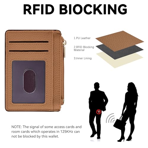 Image of Tipmile Womens Credit Card Holder Wallet, Small Slim RFID Blocking Sleeve | Mini Tiny Cute ID Case, Minimalist Zipper Pocket Wallet, Thin Coin Purse, Mothers Gift, Brown