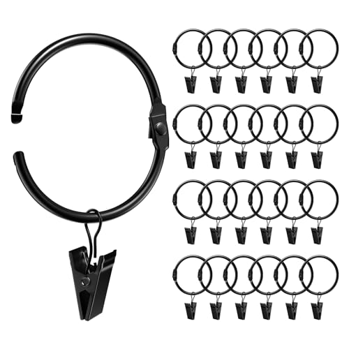 Ginbel Direct 24 Pack 2 Inches Openable Curtain Rings with Clips, Drapery Metal Clip Iron Drapes...