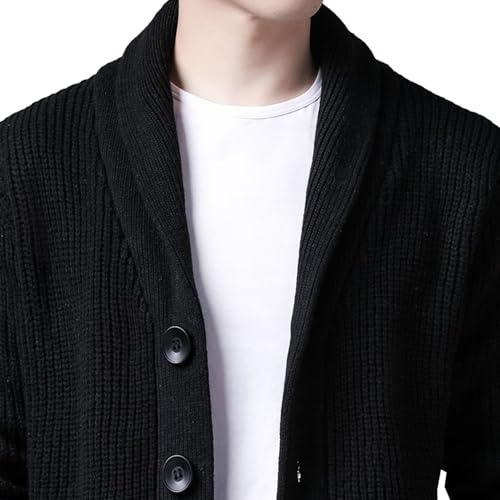 Mens Shawl Collar Cardigan Sweater Long Sleeve Button Cable Knit Men Sweaters Loose Fit Casual Ribbed Knit Cardigans (Black,X-Large)4