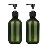 Pump Bottles for Hand Sanitizer 10oz/300ml, Katfort Plastic Empty Shampoo Bottles with Pump Dispenser Refillable Containers 2 Pack Green