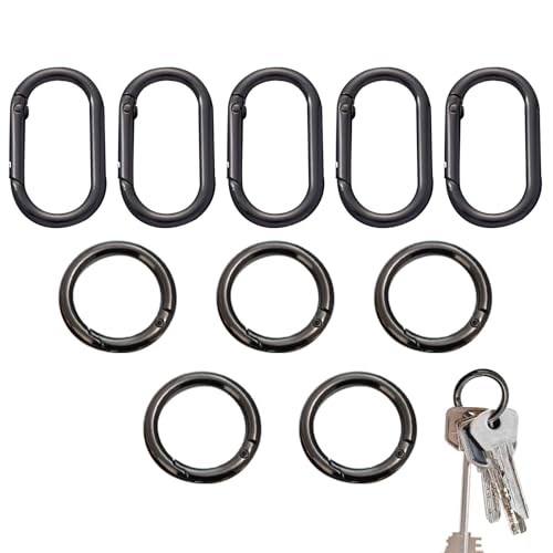 10-Stück Karabiner Schwarz,Kleine Karabinerhaken Schlüsselanhänger,Schlüsselringe Klein Mini,Karabiner Rund,Karabinerhaken Klein,für Schlüssel Schlüsselring Hund Rund Ring Basteln Carabiner Zubehör