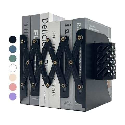 Kingsmile Bookends, Book Ends, Metal Book Ends for Shelves, Book Stopper for Heavy Books, Book Ends to Hold Books for Kids Room, Home, Office, Classroom, Library with Removable Pen Holder. (Black) Cover