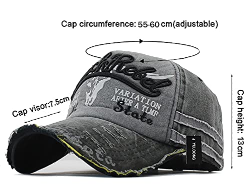 Image of Vintage Cotton Baseball Cap Denim Frayed Edge Sunhat Adjustable Unisex