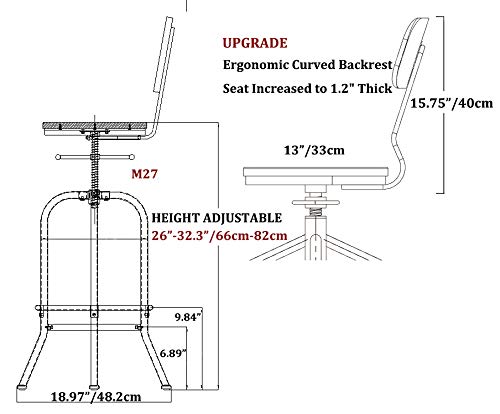 Lokkhan Industrial Bar Stool-Adjustable Swivel Round Wood Metal Kitchen Stool-26-32.3 Inch Rustic Farmhouse-Counter Height Extra Tall Bar Height Stool,Arc-Shaped Backrest,Welded,Set Of 2 #TOP7
