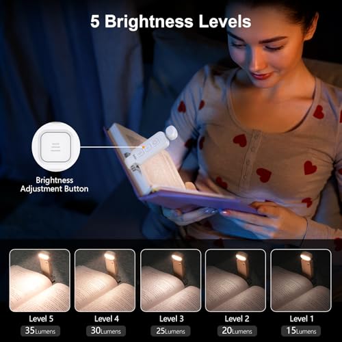 Gritin Leselampe Buch Klemme, USB C Wiederaufladbare Klemmleuchte für Lesen ins Bett, LED Buchlampe mit 3 Farbtemperatur Modi & 5 Dimmbare Helligkeiten, Augenschonend Leselicht