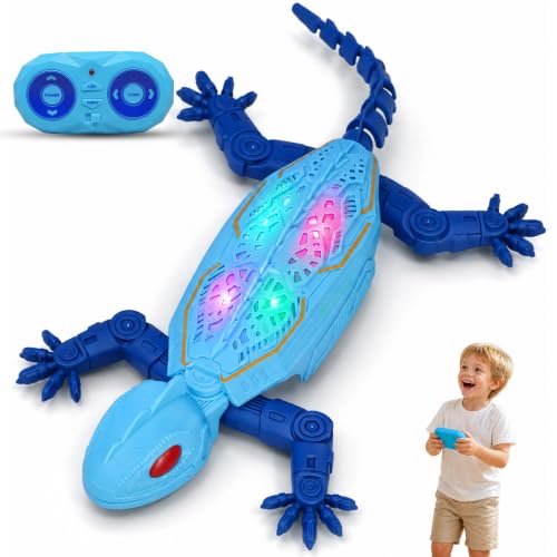JOMBY Wall Climbing Gecko, Remote Control Robot Toy for Kids Toys, Rechargeable RC Lizard with LED Eyes, Climbing Funny Prank Toys Birthday Gifts for Boys & Girls Ages 4 and Up(Blue)