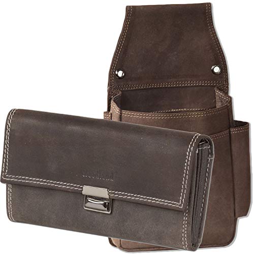 Preisvergleich Produktbild Profi Kellner-Set / Kellnerbörse + Kellnertasche / Holster / Material: Echtes Büffelleder / Farbe: Braun / Dunkelbraun / haltbare Doppelnaht / Neue Größe: Auch für die neuen 100 / 200 Scheine geeignet!