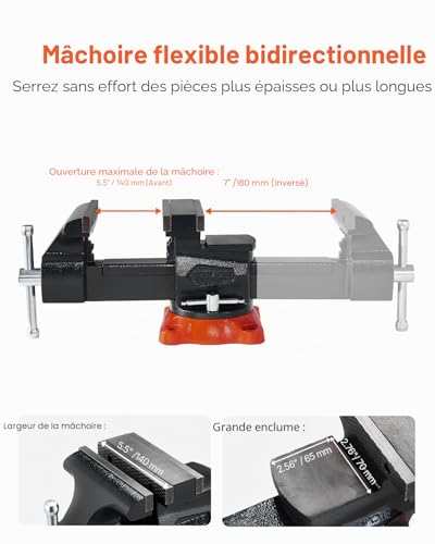 VEVOR Étau Établi Polyvalent Largeur Mâchoire 203 mm, Étau Atelier Fonte Ductile, Ouverture Max de Mâchoire Arrière 292 mm, avec Enclume, Base Pivotante 360°, Gorge 94 mm, pour Serrage de Tuyaux Ronds – vue 3