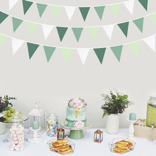 Sage Green Party Decorations Ombre Green Triangle Flag Fabric Banner Pennant Bunting Garland Streamers for Birthday Wedding Baby Shower Jungle Safari Summer Golf Christmas Outdoor Party Supplies by Pink Blume - Used condition - Image 4