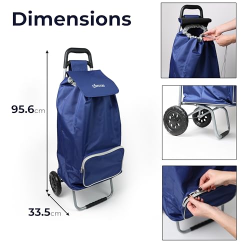 DIVCHI Einkaufstrolley mit 2 Rädern, faltbar, robust, zusammenklappbar, Einkaufswagen, Allzweckwagen, Rollwagen, Aufbewahrungswagen, Blau – Bild 6