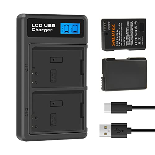 Shentec 7.4V, 1800 mAh Li-Ion Batterie LED Dual Chargeur pour EN-EL14 EL14A D5600 D5500 D5500 D5300 D5200 D5100 D3500 D3400