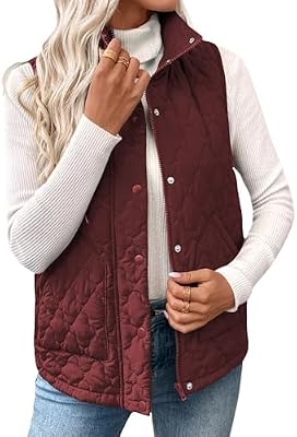 EVALESS Womens Puffer Vest Lightweight Quilted Jackets,Wine Red Large