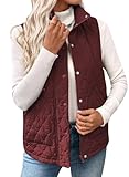 EVALESS Christmas Puffer Vest Women Cropped Lightweight Quilted Jackets 2025 Trendy Fall Spring Stand Collar Sleeveless Button Zip Up Outerwear Coat,Wine Red Large