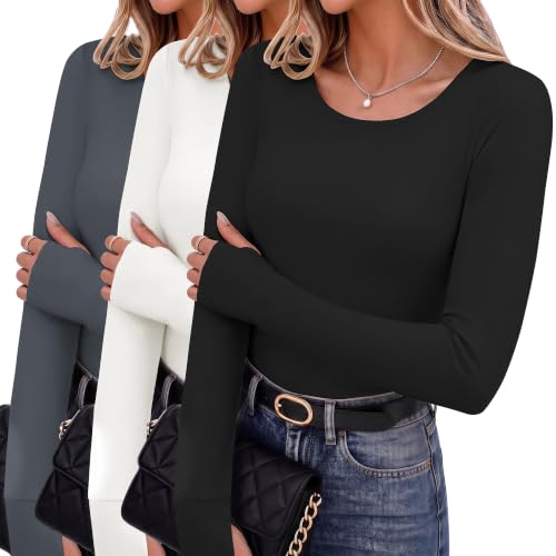 3 Pack Thumb Hole Tops for Women Long Sleeve Basic Shirts Lightweight Tees by Ekouaer - Used condition - US$25.20