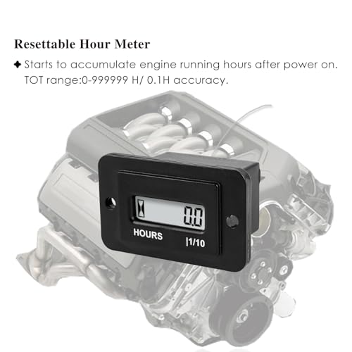 Jayron Rectangular LCD Digital Hour Meter DC 4.5-90V Resettable No Battery Required,for Small Engine Quad Bike Motorcycle Lawn Mower Snowmobile Motocross Chainsaw