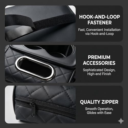 Image of 5-in-1 Car Armrest Cushion, Multifunctional Faux Leather Center Console Armrest Pillow Elbow, Universal Arm Box Pad Cover with Cup Holder, Phone Slot, Tissue Box Slot & 2 Storage Bags, Black