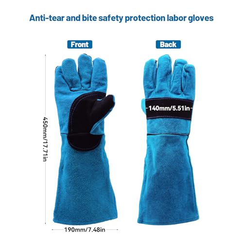 WYYFXY® Bissfeste Handschuhe Tieren, 45cm Katzenhandschuh Dornenfeste Handschuhe Anti Biss Arbeitshandschuhe Rindsleder für Schweißen, Gartenarbeit, Umgang mit Hunden Katzen