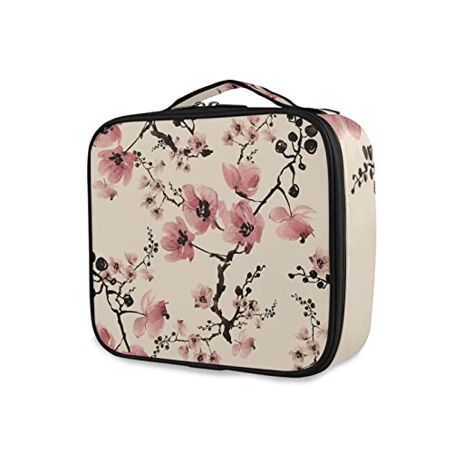 Trousse de maquillage crâne et fleurs violettes grand format pour voyage et pinceaux