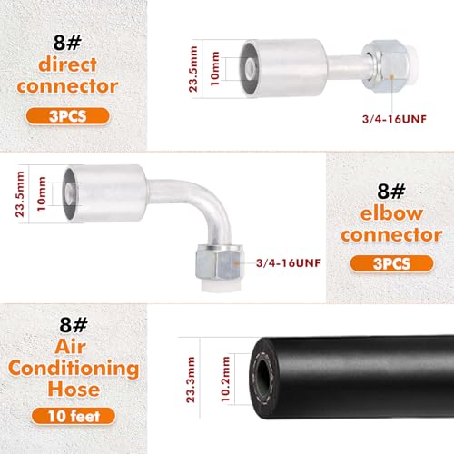 Image of 26PCS 9.5ft Air Conditioning Hose and Fitting Kit Includes 9.5ft #6#8#10 AC Hoses and #6#8#10 AC Fittings and pipe cutter not for heavy duty truck