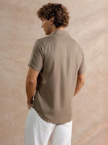 Image of WROGN Men's Cotton Linen Blend Casual Shirt | Solid Minimal Design | Slim Fit