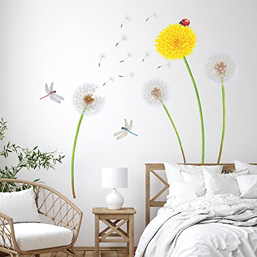 Decowall Sg-2102 Yellow Dandelion Wall Stickers Flying Flowers Decals Removable Wall Stickers For Nursery Bedroom Living Room Art Home Decor #TOP2