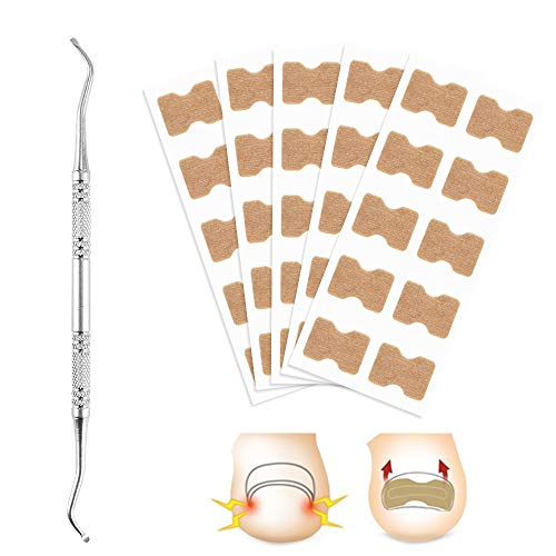 DKAF 50Pcs Glue Free Toenail Patch with 1 Pcs Nail Hook, Ingrown Toenail Removal Correction Patch Foot Nail Treatment Tool, Toenail Correction Sticker