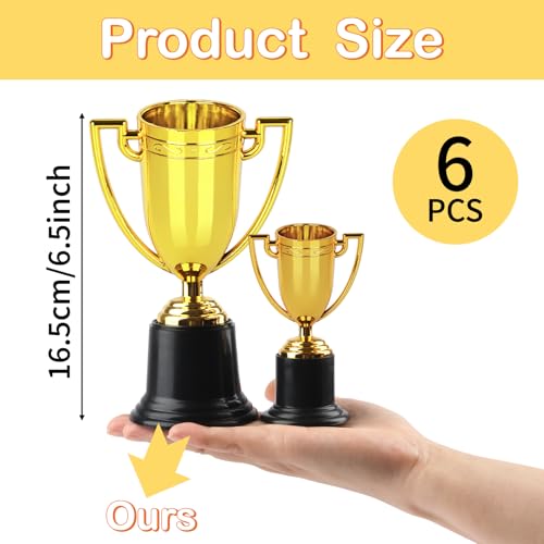 6 Inch Trophies, Gold Trophy Award, 6PCS Plastic Trophies for Kids, Large Trophy Cups, Award Trophies for Party Favors, Props, Rewards, Winning Prizes, Competitions Ceremony Parties Favor