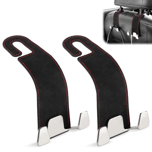 GaRhomxy Car Seat Headrest Hook, Premium Suede Double Hook 2 Pack, Universal Hanging Accessories for Purse, Bag, Groceries - Car Interior Accessories (Black)