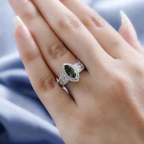 Moldavite Zircon Engagement Rings for Women - Promise Rings for Her 925 Sterling Silver Platinum Plated Moldavite Ring Wedding Jewelry Anniversary Birthday Gifts for Women3