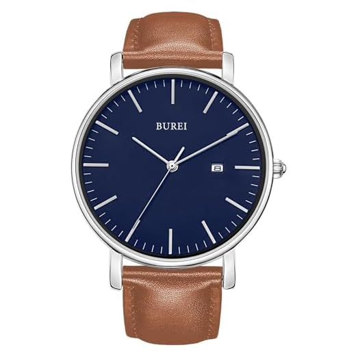 [BUREI] メンズ腕時計 ブラウン 革ベルト アナログ 日付表示 クオーツ 防水 軽量 うで 時計 シンプル おしゃれ ビジネス カジュアル 高校生 父の日 高級プレゼント ウォッチ (青, ブラウン, レザー)