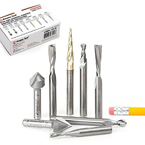 Miniatura 8 de Amana Tool - Colección de brocas de enrutador CNC de uso general AMS-134 de 8 piezas, vástago de 14"
