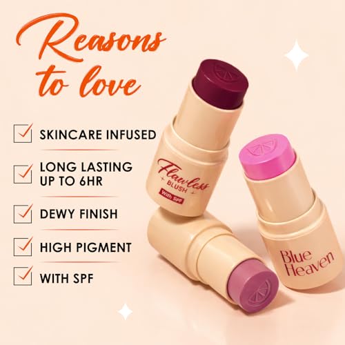 Image of Blue Heaven Flawless Blush Stick with SPF | Infused with Vit C & Hyaluronic Acid | Creamy Blush Stick for Cheeks, 6 Hr Long Lasting Tint Blush for Face Makeup, High Pigment Blusher | Berry Blush | 7.3gm
