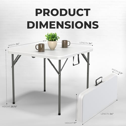 Image of Our Modern Space 34 inch Square Foldable Table with Built in Handle & Steel Legs | Heavy Duty Portable | Perfect for Party, Dining, Wedding, Events, Picnic Indoor, Outdoor, Camping, Utility, Temporary