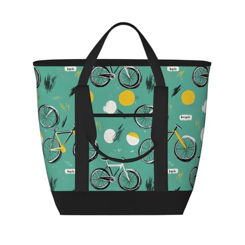GVYGVY Bolsa térmica reutilizable para comestibles, con estampado moderno de bicicleta, grande, suave, bolsas de compras aislantes para comestibles, transportador de alimentos portátil para viajes de