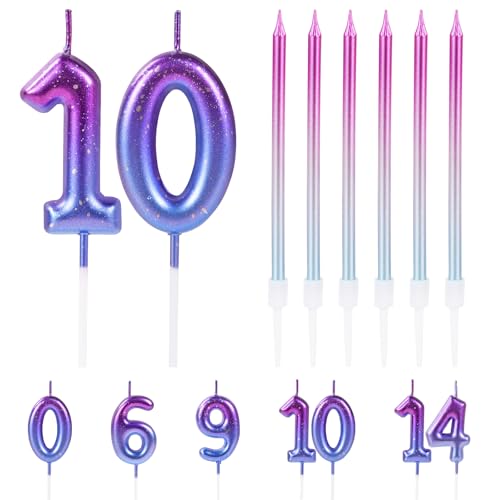 URAQT Birthday Candle 3D Shape, Birthday Cake Candle, Number 10 Birthday Candle Purple Gradient Decoration Suitable for Birthday Anniversary Wedding Party Graduation Party