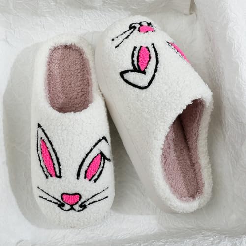 Funny Rabbit Slippers for Women Men Cute Cartoon Bunny Slip-on House Shoes Winter Warm Easter Plush Non-slip Slippers3