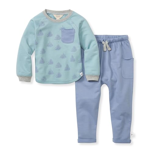 Image of Burt's Bees Baby Boys Shirt and Pant Set, Long Sleeve Top & Bottom Outfit Bundle, 100% Organic Cotton