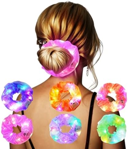 URAQT Leuchtende Haargummis, 6PCS Mallorca Party Accessoires, Leuchtende Haarbänder Neon Haargummi, Haargummis Damen Mädchen Haarschmuck Festival Accessoires für Weihnachten, Gebur