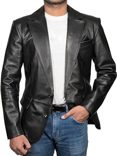 Genuine Lambskin Black Leather Blazer for Men Overcoat Casual Blazer Jacket for Men3