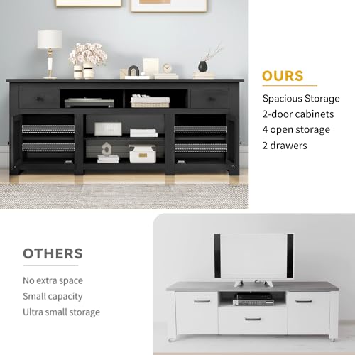 DWVO Farmhouse TV Stand for 75/80 Inches TVs, Entertainment Centers Furniture 30" Tall, TV Consoles with Storage Drawers & Power Outlet, Rustic TV Stands for Living Room, Black