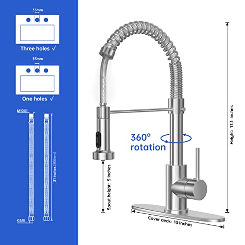 Ibofyy Brushed Nickel Kitchen Faucets Single Handle Commercial Kitchen Sink Faucet With Multifunctional Pull-Down Spout For Farmhouse Rv Bar With 3 Hole Deck (Brushed Nickel) #TOP1