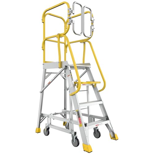 4-Step Aluminum Rolling Platform Ladder 375 LBS Anti-Slip Platform