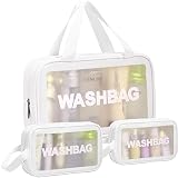 MURDIZZO 3 PCS Travel Toiletry Bag for Women Men, Matte Translucent Waterproof Makeup Cosmetic Trave