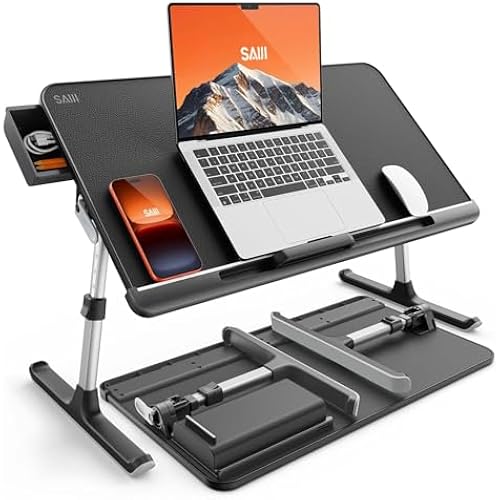 SAIJI Laptop Bed Tray Table - Adjustable Lap Desk for Couch (Dark Black)