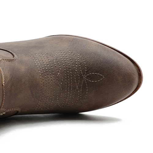 Image of GLOBALWIN Women's Cowgirl Boots Ankle Brown Cowboy Boots With Embroidered Stitching Low Heel Comfortable Western Boots For Country Outfits