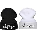 LANLYLGQ 2PCS Strickmütze Lil peep Beanie Unisex Herren Damen Warmmütze Skimütze Wintermütze Stickerei (Schwarz+Weiß 4)