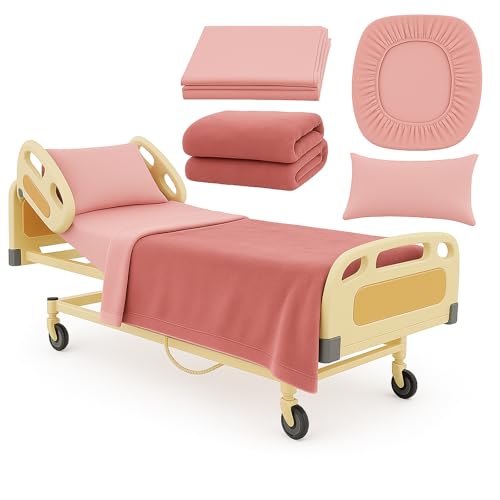 Image of Care Bed Sheets Set 4 Pcs - 36 inchx80 inch Fitted Sheet, Flat Sheet, Pillowcase & Blanket - Twin XL Hospital Style Sheets for Home or Adjustable Beds(Pink)